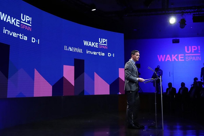 El presidente del Gobierno, Pedro Sánchez, durante su intervención en la segunda edición del foro económico ‘Wake Up, Spain!’