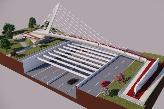 representación, 3d, proyecto, pasarela, carretera, toledo