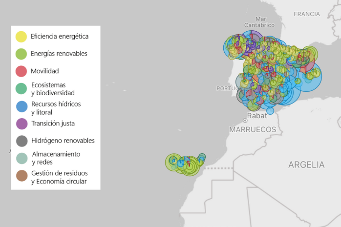 mapa de ejecución de proyectos del plan de Recuperación del MITECO