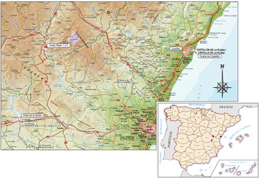 Mapa de carreteras de Valencia y Castellón