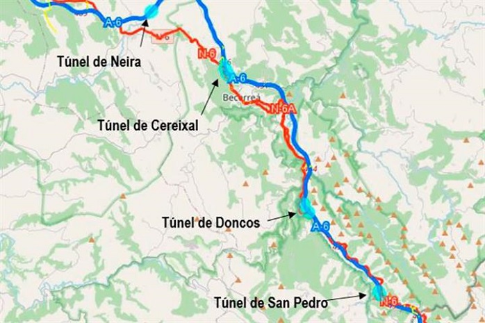 Mapa de un tramo de la autovía A-6