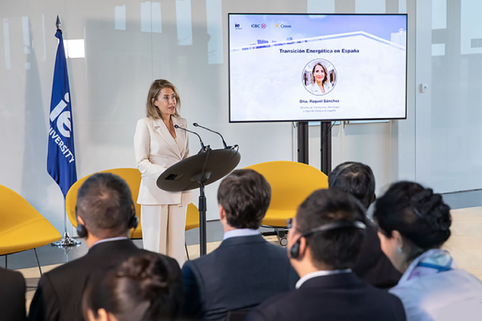 La ministra de Transportes, Movilidad y Agenda Urbana, Raquel Sánchez, en la inauguración del Foro Transición Energética: diálogo entre China y España