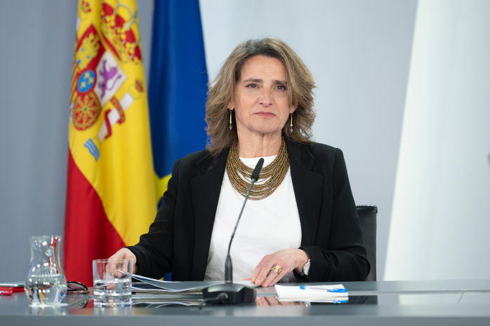 La vicepresidenta tercera y ministra para la Transición Ecológica y el Reto Demográfico, Teresa Ribera, durante su intervención en la rueda de prensa posterior al Consejo de Ministros