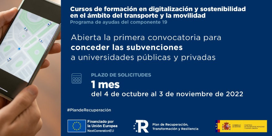 Cartela del programa de ayudas para la realización de cursos de formación destinados a la capacitación digital y sostenibilidad en el ámbito del transporte