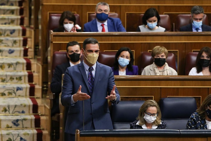 El presidente del Gobierno, Pedro Sánchez, durante su comparecencia en el Congreso