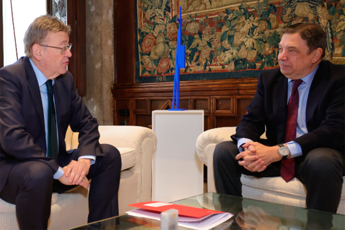 El ministro de Agricultura, Pesca y Alimentación, Luis Planas, durante su reunión con presidente de la Generalitat Valenciana, Ximo Puig