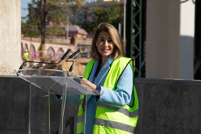 La ministra de Transportes, Movilidad y Agenda Urbana, Raquel Sánchez  La ministra de Transportes, Movilidad y Agenda Urbana, Raquel Sánchez, durante su intervención en su visita a las obras en la estación Chamartín-Clara Campoamor (Madrid)