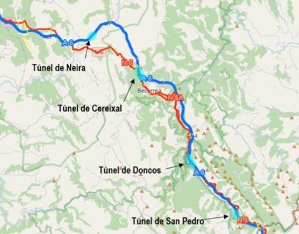 Mapa de un tramo de la autovía A-6